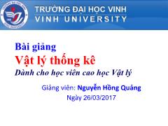 Bài giảng Vật lý thống kê (Dành cho học viên cao học Vật lý) - Chương 5: Phân bố Fermi - Dirac) - Nguyễn Hồng Quảng