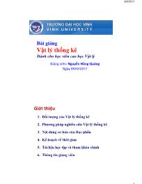 Bài giảng Vật lý thống kê (Dành cho học viên cao học Vật lý) - Nguyễn Hồng Quảng