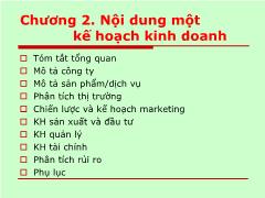 Kế hoạch kinh doanh - Chương 2: Nội dung một kế hoạch kinh doanh