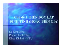 Thống kê và phân tích dữ liệu - Biến độc lập định tính (hoặc biến giả) - Phạm Thành Thái