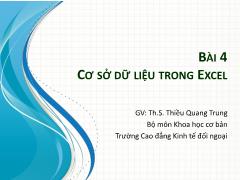 Tin học văn phòng - Bài 4: Cơ sở dữ liệu trong Excel - Thiều Quang Trung