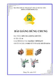 Bài giảng Điều hòa không khí ô tô (Dành cho hệ Đại học)