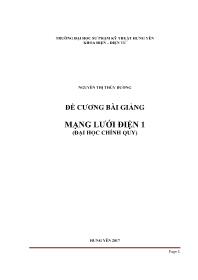 Đề cương bài giảng Mạng lưới điện 1 (Đại học chính quy)