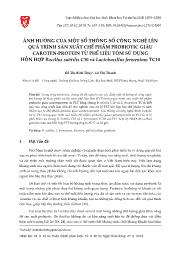 Ảnh hưởng của một số thông số công nghệ lên quá trình sản xuất chế phẩm probiotic giàu caroten-Protein từ phế liệu tôm sử dụng hỗn hợp bacillus subtilis C10 và lactobacillus fermentum TC10 - Đỗ Thị Bích Thủy