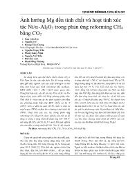 Ảnh hưởng Mg đến tính chất và hoạt tính xúc tác Ni/-Al2O3 trong phản ứng reforming CH4 bằng CO2 - Lưu Cẩm Lộc