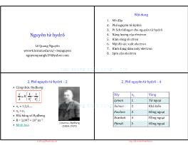 Bài giảng Vật lí 2 - Nguyên tử hydrô - Lê Quang Nguyên