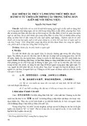 Đặc điểm cấu trúc và phương thức biểu đạt hành vi từ chối lời thỉnh cầu trong tiếng Hán (liên hệ với Tiếng Việt) - Nguyễn Thị Thanh Thúy