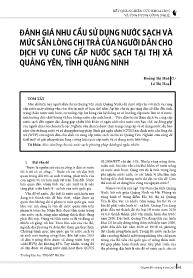 Đánh giá nhu cầu sử dụng nước sạch và mức sẵn lòng chi trả của người dân cho dịch vụ cung cấp nước sạch tại thị xã Quảng Yên, tỉnh Quảng Ninh - Hoàng Thị Huê