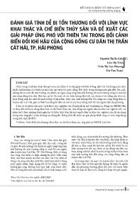 Đánh giá tính dễ bị tổn thương đối với lĩnh vực khai thác và chế biến thủy sản và đề xuất các giải pháp ứng phó với thiên tai trong bối cảnh biến đổi khí hậu của cộng đồng cư dân thị trấn Cát Hải, TP.Hải Phòng - Nguyễn Thị Ba Liễu