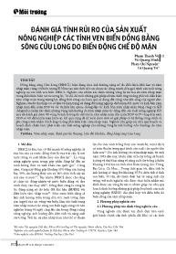 Đánh giá tính rủi ro của sản xuất nông nghiệp các tỉnh ven biển đồng bằng sông Cửu Long do biến động chế độ mặn - Phạm Thanh Vũ