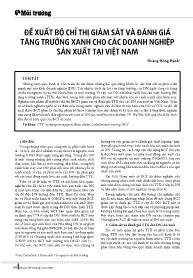 Đề xuất bộ chỉ thị giám sát và đánh giá tăng trưởng xanh cho các doanh nghiệp sản xuất tại Việt Nam - Hoàng Hồng Hạnh