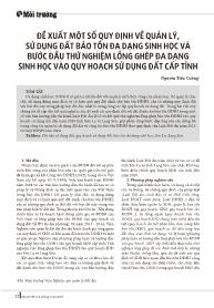 Đề xuất một số quy định về quản lý, sử dụng đất bảo tồn đa dạng sinh học và bước đầu thử nghiệm lồng ghép đa dạng sinh học vào quy hoạch sử dụng đất cấp tỉnh - Nguyễn Tiến Cường