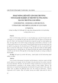 Hoạt động liên kết gắn nhà trường với doanh nghiệp: Lý thuyết và ứng dụng tại các trường Cao đẳng - Lê Thị Hải Vân