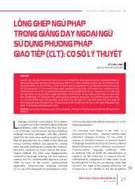 Lồng ghép ngữ pháp trong giảng dạy ngoại ngữ sử dụng phương pháp giao tiếp (CLT): Cơ sở lý thuyết - Lê Thùy Linh