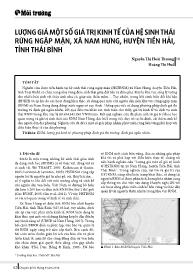 Lượng giá một số giá trị kinh tế của hệ sinh thái rừng ngập mặn, xã Nam Hưng, huyện Tiền Hải, tỉnh Thái Bình - Nguyễn Thị Hoài Thương