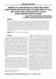 Nghiên cứu ảnh huởng của chất kích thích sinh trưởng đến khả năng tái sinh chồi cây Lan hài xuân cảnh (Paphiapedilum canhii) bằng phương pháp In vitro - Nguyễn Thị Tình
