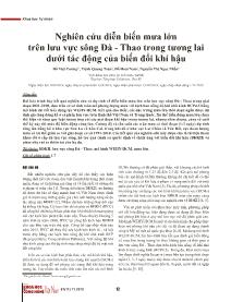 Nghiên cứu diễn biến mưa lớn trên lưu vực sông Đà - Thao trong tương lai dưới tác động của biến đổi khí hậu - Hồ Việt Cường