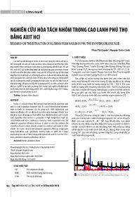 Nghiên cứu hòa tách nhôm trong cao lanh phú thọ bằng axit HCl - Phan Thị Quyên
