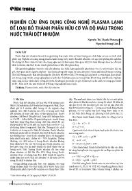 Nghiên cứu ứng dụng công nghệ Plasma lạnh để loại bỏ thành phần hữu cơ và độ màu trong nước thải dệt nhuộm - Nguyễn Thị Thanh Phượng