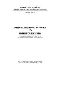Sai lệch xã hội trong xã hội học của Emile Durkheim (Phần 1) - Trương Văn Vỹ