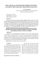 Thực trạng & giải pháp phát triển xuất khẩu lao động Việt Nam sang thị trường Đài Loan - Lê Thị Như Quỳnh