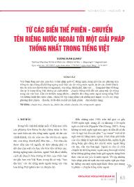 Từ các biến thể phiên - Chuyển tên riêng nước ngoài tới một giải pháp thống nhất trong tiếng Việt - Dương Xuân Quang
