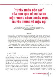 “Tuyên ngôn độc lập” của chủ tịch Hồ Chí Minh một phong cách chuẩn mực, truyền thống và hiện đại - Phạm Ngọc Hàm
