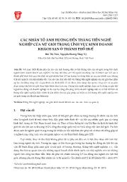 Các nhân tố ảnh hưởng đến thăng tiến nghề nghiệp của nữ giới trong lĩnh vực kinh doanh khách sạn ở thành phố Huế