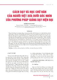 Cách dạy và học chữ Hán của người việt xưa dưới góc nhìn của phương pháp giảng dạy hiện đại