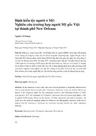 Định kiến tộc người ở Mỹ: Nghiên cứu trường hợp người Mỹ gốc Việt tại thành phố New Orleans