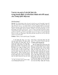 Vai trò của một số chủ thể thứ yếu trong hoạch định và triển khai chính sách đối ngoại của Trung Quốc hiện nay