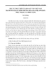 Đầu tư trực tiếp của Hoa Kỳ vào Việt Nam hai mươi năm sau bình thường hóa quan hệ (1995-2015): Thực trạng và triển vọng