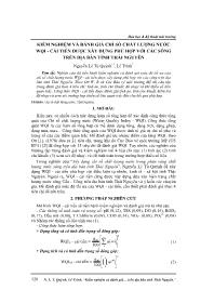 Kiểm nghiệm và đánh giá chỉ số chất lượng nước WQI - Cải tiến được xây dựng phù hợp với các sông trên địa bàn tỉnh Thái Nguyên