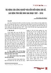 Tác động của công nghiệp hóa đến biến động dân số, lao động tỉnh Bắc Ninh giai đoạn 1997 – 2016
