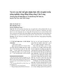 Vai trò của thể chế phi chính thức đối với phát triển nông nghiệp vùng đồng bằng sông Cửu Long (Trường hợp mô hình Hợp tác xã thanh long Mỹ Tịnh An, huyện Chợ Gạo, tỉnh Tiền Giang)