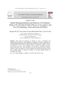 Ý định và hành vi mua sắm trực tuyến của khách hàng: Nghiên cứu mô hình mở rộng lý thuyết thống nhất chấp nhận và sử dụng công nghệ, sự tin tưởng và hiệu ứng “cái đuôi dài”