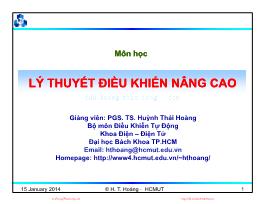 Bài giảng Lý thuyết điều khiển nâng cao - Chương 3: Điều khiển tối ưu - Huỳnh Thái Long