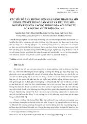 Các yếu tố ảnh hưởng đến khả năng tham gia mô hình liên kết trong sản xuất và tiêu thụ mía nguyên liệu của các hộ trồng mía với công ty mía đường nhiệt điện Gia Lai