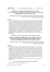 Đánh giá các tham số di truyền cho năng suất và các tính trạng liên quan của bộ mẫu giống lúa nhập nội từ irri tại đồng bằng sông Cửu Long