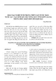 Đào tạo nghề nuôi trồng thủy sản nước mặn, nước lợ - Tạo sinh kế cho nông dân tỉnh Kiên Giang trong điều kiện biến đổi khí hậu