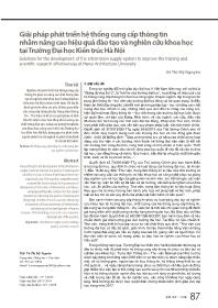 Giải pháp phát triển hệ thống cung cấp thông tin nhằm nâng cao hiệu quả đào tạo và nghiên cứu khoa học tại trường Đại học Kiến trúc Hà Nội