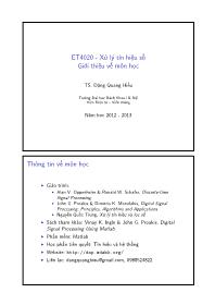 Giáo trình ET4020 - Xử lý tín hiệu số Giới thiệu về môn học - Đặng Quang Hiếu