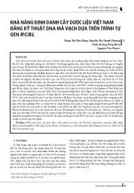 Khả năng định danh cây dược liệu Việt Nam bằng kỹ thuật dna mã vạch dựa trên trình tự gen RCBL