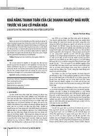 Khả năng thanh toán của các doanh nghiệp nhà nước trước và sau cổ phần hóa