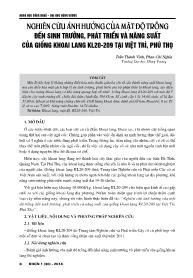 Nghiên cứu ảnh hưởng của mật độ trồng đến sinh trưởng, phát triển và năng suất của giống khoai lang kl20-209 tại Việt Trì, Phú Thọ