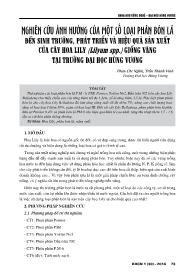 Nghiên cứu ảnh hưởng của một số loại phân bón lá đến sinh trưởng, phát triển và hiệu quả sản xuất của cây hoa lily (lilyum spp.) giống vàng tại trường Đại học Hùng Vương