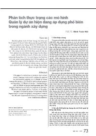 Phân tích thực trạng các mô hình quản lý dự án hiện đnag áp dụng phổ biến trong ngành xây dựng