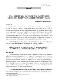 So sánh hiệu quả sản xuất của các mô hình trồng lúa tại huyện tân hiệp tỉnh Kiên Giang