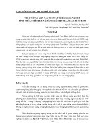 Thực trạng vốn đầu tư phát triển nông nghiệp tỉnh Thừa Thiên Huế và đánh giá hiệu quả qua chỉ số icor