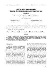 Tối ưu hóa một số thông số công nghệ ảnh hưởng đến quá trình thu nhận pectin từ vỏ quả thanh long